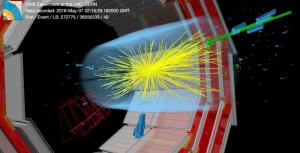 An image of a proton–proton collision taken in the CMS detector on 7 May. (Image: Tom McCauley/CMS)