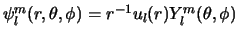 $\psi_l^m (r,\theta ,\phi ) = r^{-1}u_l(r) Y_l^m (\theta ,\phi )$