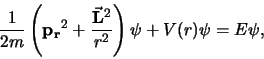 \begin{displaymath}
{1 \over 2m} \left( {\bf p_r}^2 +
{{\bf\vec L}^2 \over r^2} \right) \psi + V(r) \psi = E\psi ,
\end{displaymath}