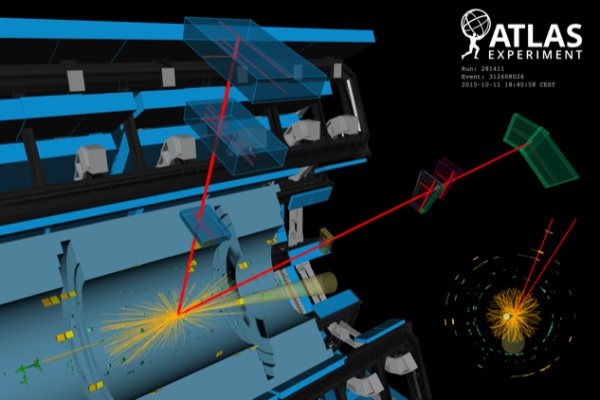 A candidate ATLAS event display of a Higgs boson decay to two muons