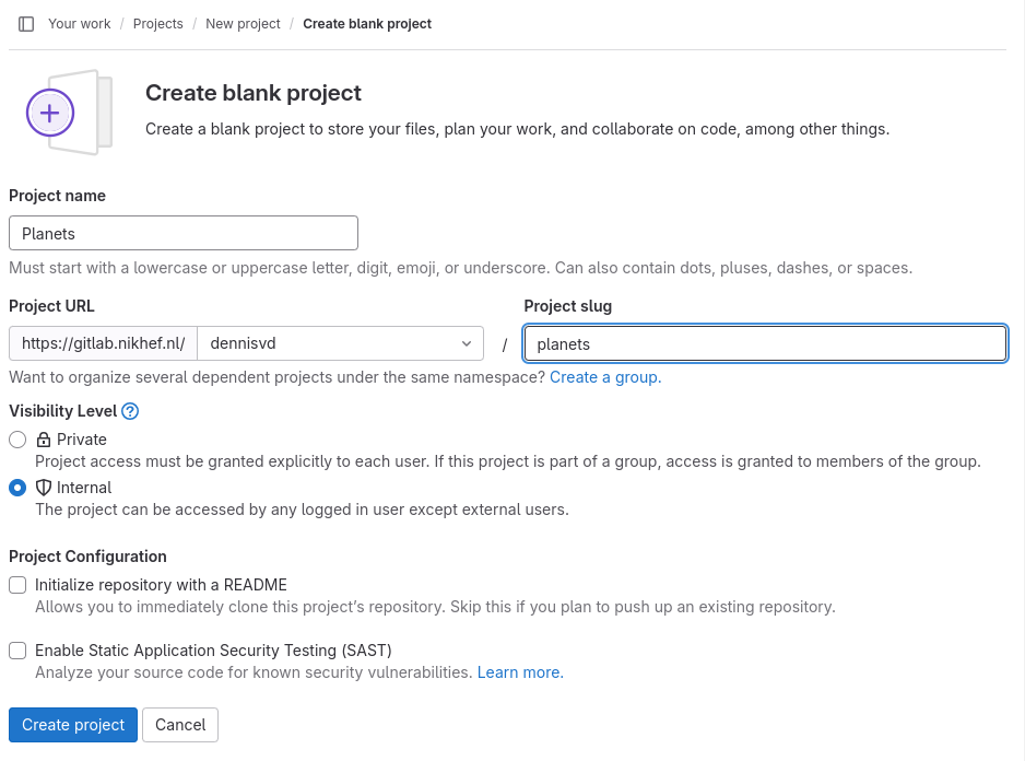 Creating a Project on GitLab (Step 2)