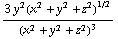 (3 y^2(x^2 + y^2 + z^2)^(1/2))/(x^2 + y^2 + z^2)^3