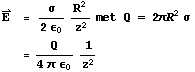                                                                                                                                                      2 RowBox[{Overscript[E, →],    , =,  , RowBox[{σ/(2 ϵ _ 0),  , R^2 /z^2, Cell[TextData[{met Q = 2π, Cell[BoxData[R  σ]]}]]}]}]        = Q/(4 π ϵ _ 0) 1/z^2 