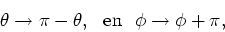 \begin{displaymath}
\theta \rightarrow \pi - \theta,~~{\rm en}~~ \phi \rightarrow \phi + \pi,
\end{displaymath}