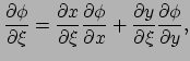 $\displaystyle {\partial \phi \over \partial \xi} =
 {\partial x \over \partial ...
...partial x} +
 {\partial y \over \partial \xi} {\partial \phi \over \partial y},$