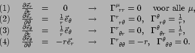 \begin{displaymath}\begin{array}{rcccl}
 (1)~~~~{\partial \vec e_r \over \partia...
...r = -r, ~~\Gamma_{~\theta \theta}^\theta = 0 . \\ 
 \end{array}\end{displaymath}