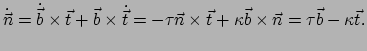 $\displaystyle \dot{\vec n} = \dot{\vec b} \times \vec t + \vec b \times \dot{\v...
...c n \times \vec t + \kappa \vec b \times \vec n = \tau \vec b - \kappa \vec t .$