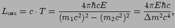 $\displaystyle L_{\rm osc} = c \cdot T = {4\pi \hbar c E \over (m_1c^2)^2 - (m_2c^2)^2}
= {4\pi E \hbar c \over \Delta m^2c^4},$