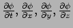 $ {\partial \phi \over \partial t},{\partial \phi \over \partial x},
{\partial \phi \over \partial y},{\partial \phi \over \partial z}$