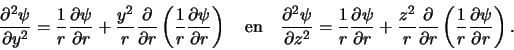 \begin{displaymath}
{\partial^2 \psi \over \partial y^2} =
{1 \over r}{\parti...
...
\left( {1 \over r}{\partial \psi \over \partial r} \right) .
\end{displaymath}