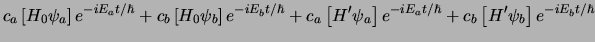 $\displaystyle c_a\left[ H_0\psi_a\right] e^{-iE_at/\hbar}
+c_b\left[ H_0\psi_b\...
...si_a\right] e^{-iE_at/\hbar}
+c_b\left[ H^\prime \psi_b\right] e^{-iE_bt/\hbar}$