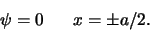 \begin{displaymath}
\psi = 0     x=\pm a/2 .
\end{displaymath}